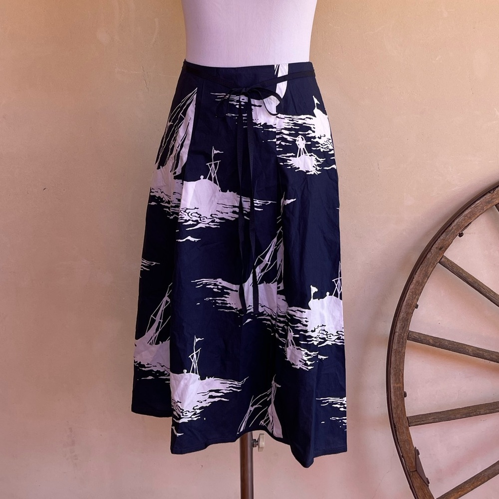TALBOTS Navy Blue White Nautical Sail Boat Skirt Removable Tie Plus Sz 16W NWT - Picture 3 of 12